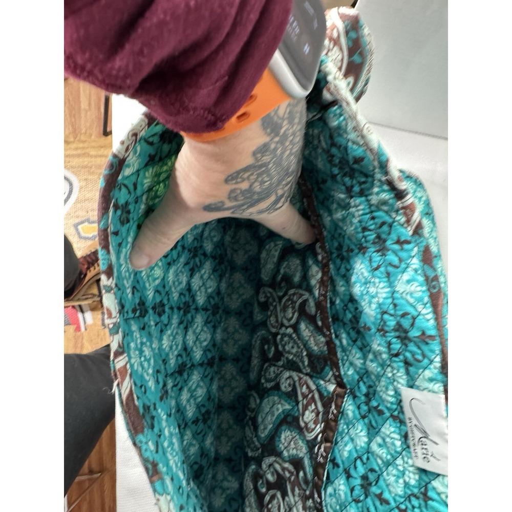Marie By Giftcraft Paisley Shoulder Bag Turquoise Brown Quilted - Picture 6 of 16